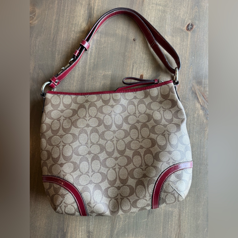 Coach Signature Canvas Shoulder Bag - Red and Brown - Picture 7 of 7